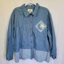 C.J. Banks Vintage Denim Sun Moon Star Embroidered Women's Jacket Size 18W