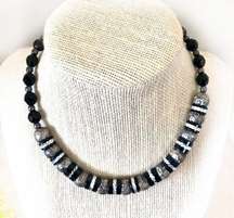 Black onyx and silver choker necklace