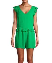 Alex & Andy Ruffle Challis Romper in Kelly Green -S  Gently used and in good condition, size small. Beautiful vibrant Kelly green romper jumpsuit perfect for Summer!! 