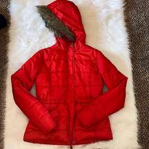 Arizona Red Mid Length Puffer Jacket