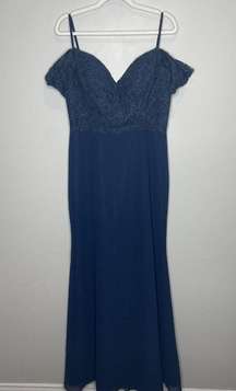 Christina Wu Bridesmaid Mother of Bride Dress 22801 Navy Blue Lace Chiffon Sz 12