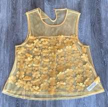 Y2k vintage boho  flower mesh tank top blouse festival yellow medium