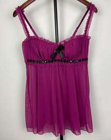 Frederick’s of Hollywood Fuchsia Purple Mesh Ruffle Lingerie Sheer Top Dress