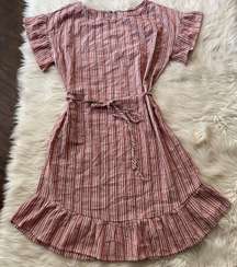 June & Hudson Striped Ruffle Trim Dress