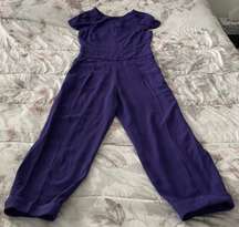 Purple Acetate Button Cuffs Cap Sleeves Jumpsuit, size 4