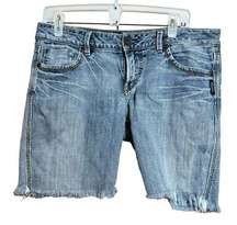 Silver Jeans Shorts Womens 32 35 Blue Eden Distressed Fringe Hem Cutoff Bottoms