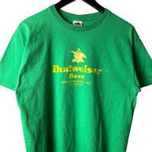 Vintage Y2K Budweiser Beer T Shirt Green Large L Graphic Tee 100% Cotton Solid