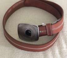 NWT Carhartt Brown Leather Belt with Cool Unusual Buckle