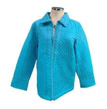 Medium The Quacker Factory Women's New Teal Quilted Jacket Full Zip Contrast Cuf