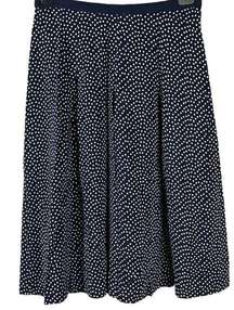 silk linen pleated polka dot A-line navy blue skirt women Size 6