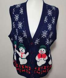 Vintage Cabin Creek blue Snowman vest size lp