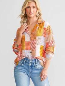 Willow and root patchwork button down shirt