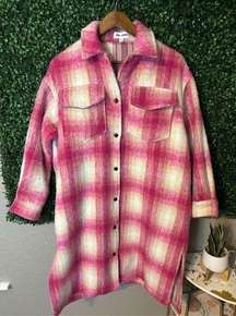 Day + Moon Boutique Pink Plaid Long Shacket Size Small