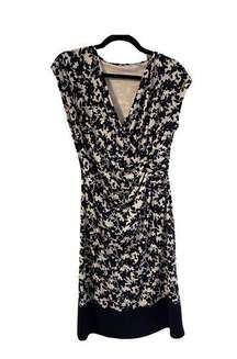 NY&CO Stretch Floral Dress Navy Blue/White Size Small