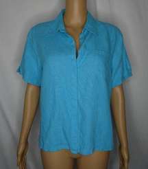 Chico's Linen Hidden Button Placket Shirt Blue 1