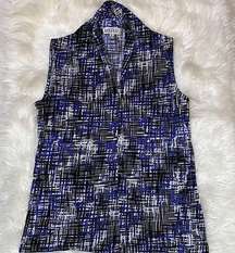 Blue and Gray Abstract Print Sleeveless Blouse