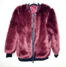 PHILANTHROPY NWOT Burgundy Anouk Faux Fur Bomber Double Zip Jacket Coat XS