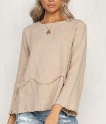 Jaggar Linen Fringe Top in Beige - 6