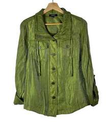 Elementz Green Satin Button Down Shirt Jacket S