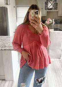 Torrid Pink Babydoll Blouse Plus Size 1 Long Sleeve Smocked Stretch Women's