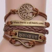 Leather‎ Bracelet With Tree Of Life Infinity And Believe Multiple Strands Unisex