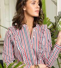 Tuckernuck The Shirt by Rochelle Behrens The Ruffle Shirt Stripe NWT Size XS