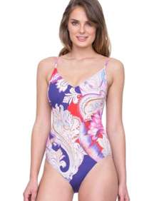 New. Gottex Paisley V-neck contour swimsuit