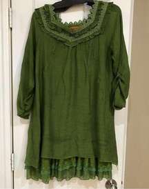 URBAN MANGO Green lace frill dress L