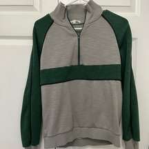 Green and gray quarter zip pullover