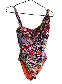 New! Bleu Rod Beattie One Shoulder Shirred Swimsuit Animal Party Print