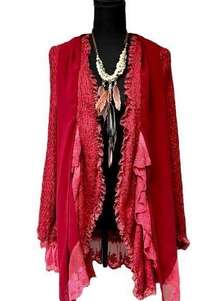 Pretty Angel Red Lace Layered Chiffon Boho Cardigan