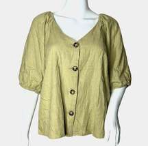 Harper Women's Blend Blouse Tan Linen Cotton Blend Short Sleeve Puff Sleeve