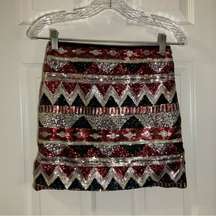 Pink Martini Red/Black/Gold Sequin Print Mini Skirt size XS