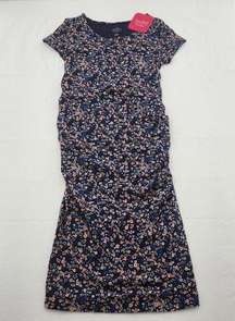 Isabel Maternity Size Small Short Sleeve T-Shirt Blue Mini Floral Midi Dress