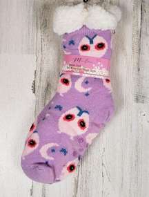 NWT Mari Clare Sherpa Lined Knit Winter Owl Moon Star No-Slip Slipper Socks