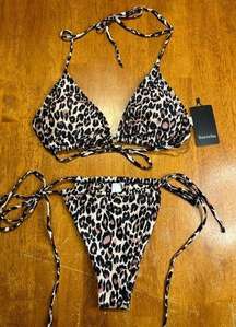 NWT Cheetah Leopard Print Two Piece Thong String Bikini Set Triangle