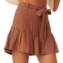 NWT Promesa Mocha Pinstripe Dropwaist Ruffle Tie Front Skort Women’s Size Medium