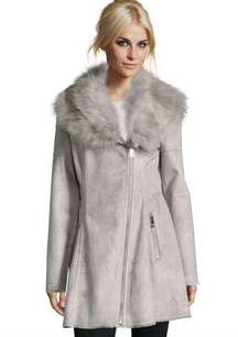 Catherine Malandrino Gray faux suede and fur Collar jacket coat Gorgeous. Medium