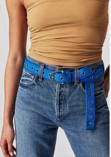 NWT Free People Avril Grommet Leather Woven Extra-Long Belt in Cobalt Blue