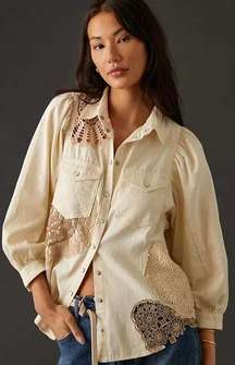 Pilcro Cream Eyelet Lace Button Down Denim Jacket size 1X