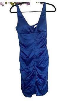 TCEC Blue Fitted Ruched Sheath Cocktail Dress