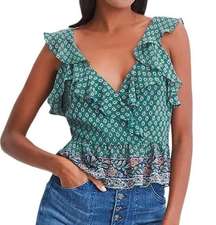 Veronica Beard Randa Silk Top in Seaglass Multi Green Paisley Sz 6