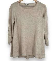 John Mark Tan Cotton Wool Blend Ruched Long Sleeve Lagenlook Tunic Sweater Small