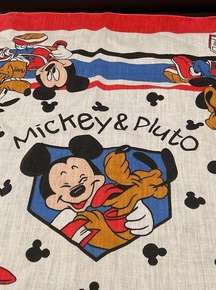 Disney Mickey Mouse & Pluto Bandana Scarf Fabric Vintage