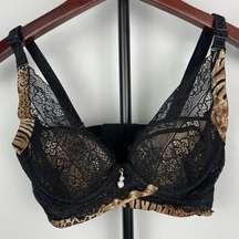 Frederick’s of Hollywood Brown Black Anima Print Lace Overlay Wired Bra