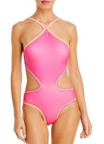 New. Platinum pink crochet trim one piece. Medium. Retails $168