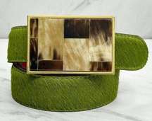 Ana Fernandez Hand Made Genuine Leather Green Fur Belt Size Medium M Womens