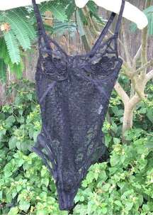 Naked Wardrobe Black Lace Bodysuit S