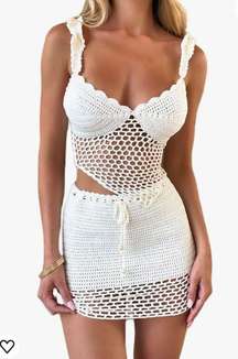 White Crochet Set/ Beach Cover Up 