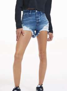 - Bombshell Shorts Distressed Blue Jean Denim High-Rise